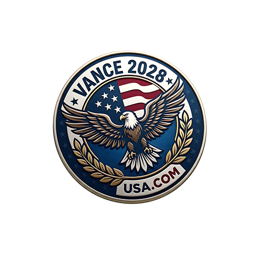 Official Vance 2028 USA logo featuring a bald eagle and American flag design for vance2028usa.com.